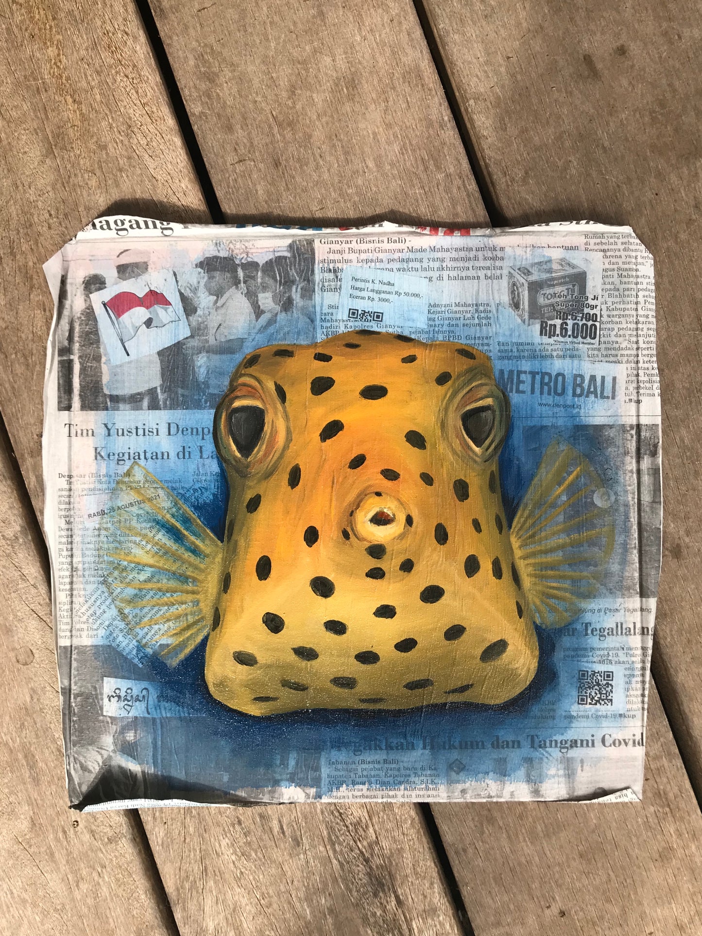 Original Oil Painting "Boxfish in the News!"