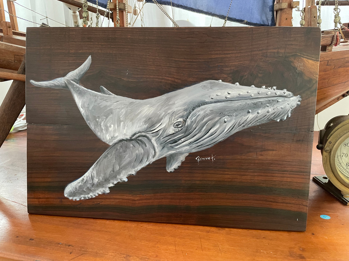 Original Painting - Humpback Whale on Ebony wood