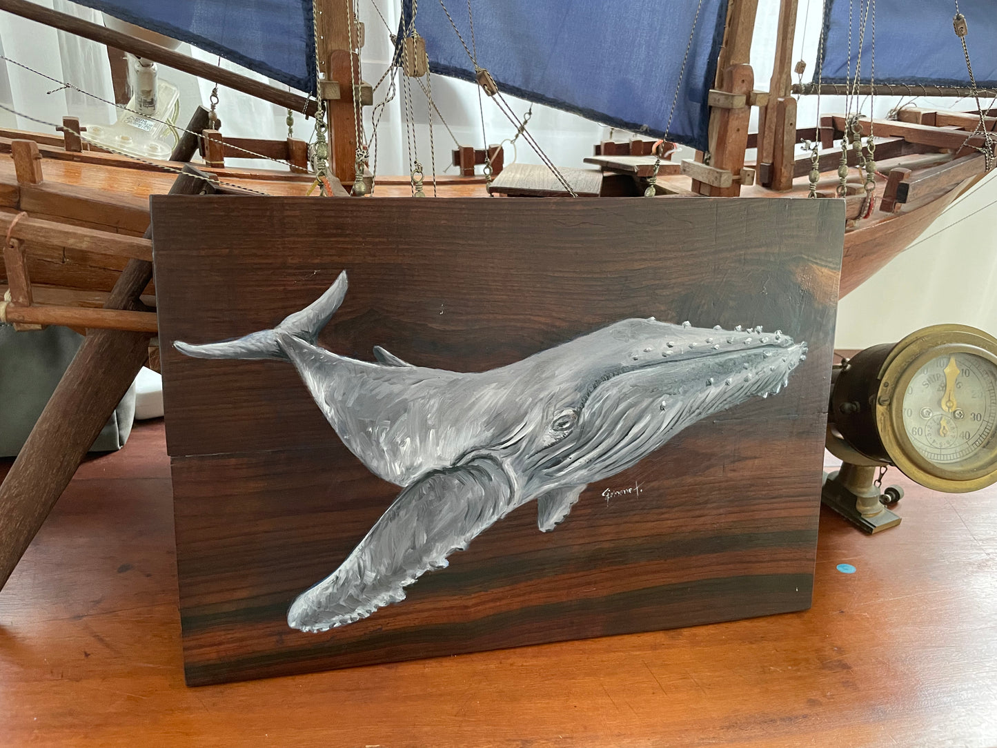 Original Painting - Humpback Whale on Ebony wood