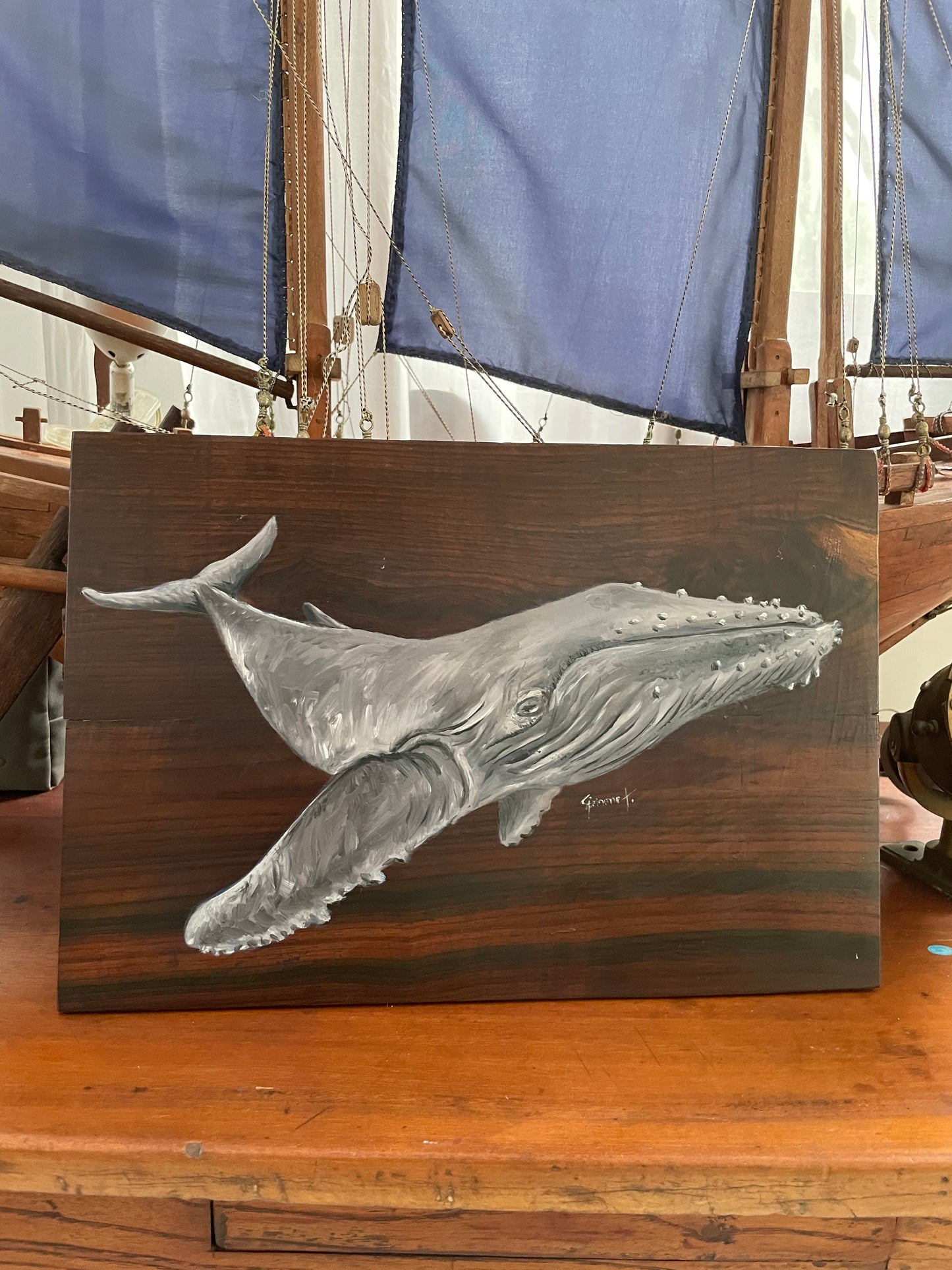 Original Painting - Humpback Whale on Ebony wood